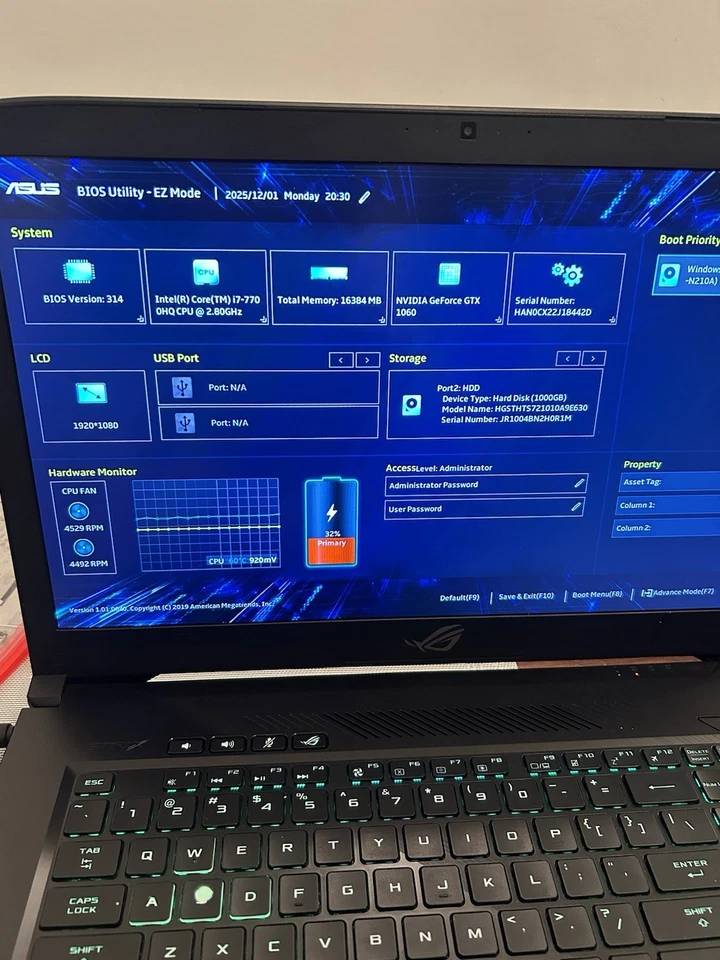 Asus ROG GL703V 17.3" i7-7700HQ 2.8GHz 16GB RAM 1TB SSD GeForce GTX 1060 - Image 2 of 4