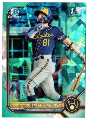 JHEREMY VARGAS 2022 Bowman Sapphire Edition #BCP-144 AQUA /55 1st Rookie RC SP!