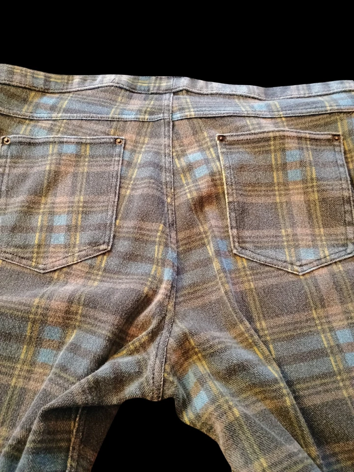 Leggings para mujer talla 2X a cuadros marrón, verde azulado, amarillo elásticos bolsillos de desecho... Foto 3 de 4