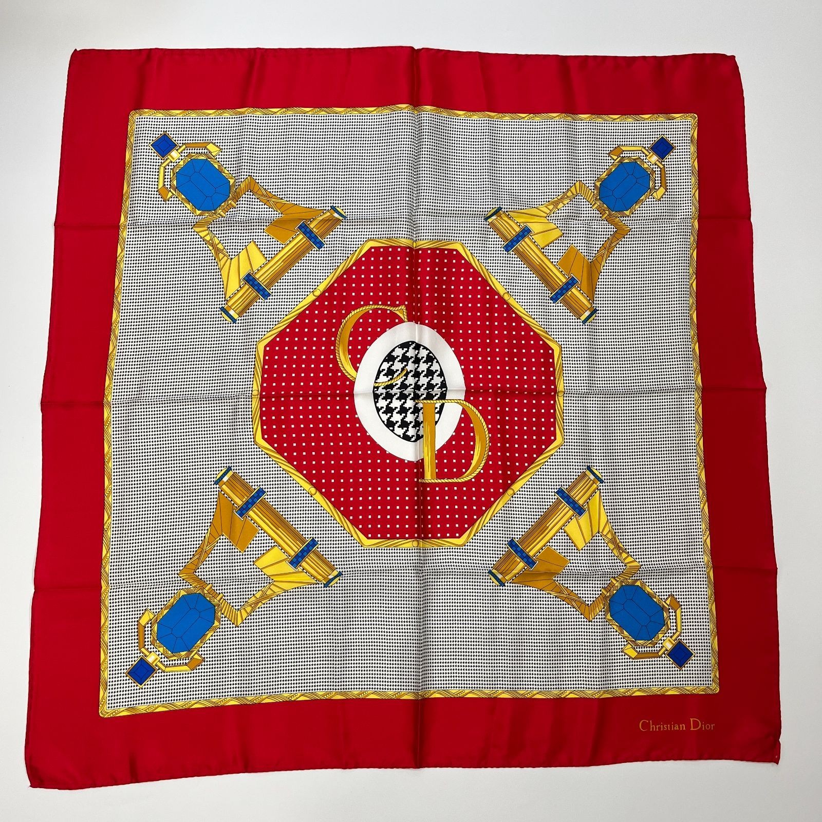 Christian Dior Silk Square Scarf Multicolor 33.1in Vintage Pre owned