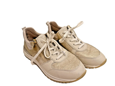 Remonte Liv 02 Women's beige leather, gold details, Lace Up with Zipper Detail