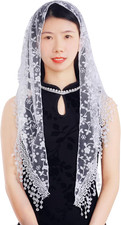 Triangle Lace Mantilla Veil with Tassel Tulle Scarf Shawl Cathedral Head Coverin