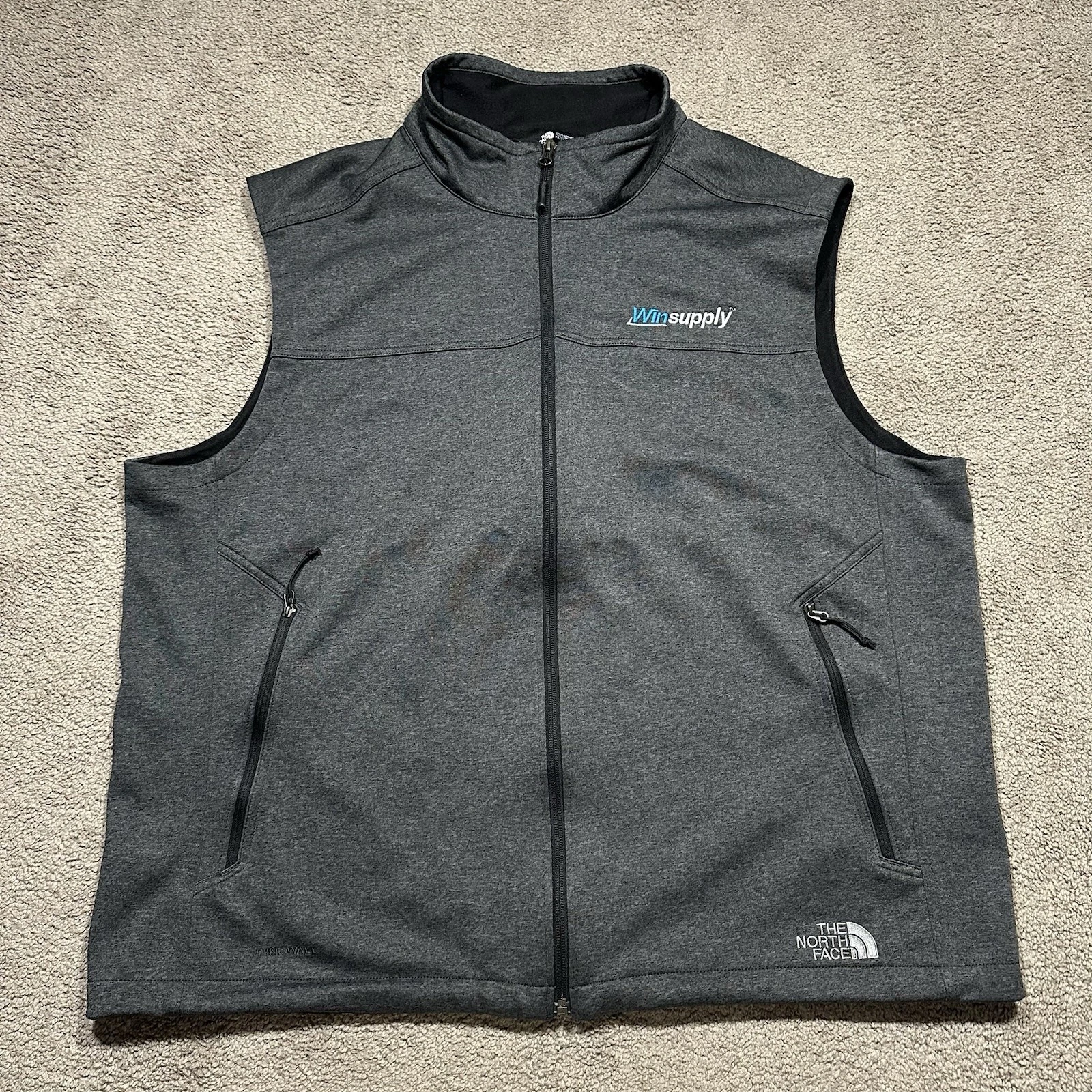 North Face Vest Mens XXL Gray Windwall Softshell Full Zip Water Resistant Logo