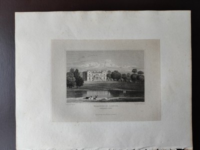 ANTIQ. ORIG. B/W ENGR.-LANDSC./ARCHITECT.-WAKEFIELD LODGE, NORTHAMPTONSHIRE-1818