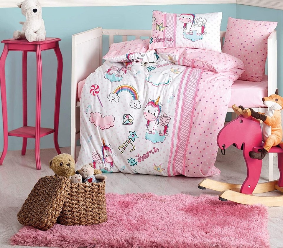 100 Cotton Unicorn Nursery Bedding Baby Duvet Cover Set Toddlers Crib