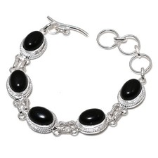 Black Onyx Gemstone Handmade 925 Sterling Silver Jewelry Bracelet Sz 7-8"