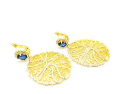 Atemberaubende blaue Saphir 925 Sterling Silber Gelbgold Handarbeit Damen Ohrringe