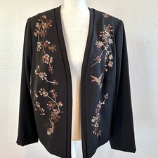 Vintage Monsoon Jacket Sz 14 Black Floral Bird Butterfly Detail Fine Embroidered