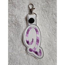 Letter Q Keychain Initial Bag Charm Purple White Monogram Keyring Accessory