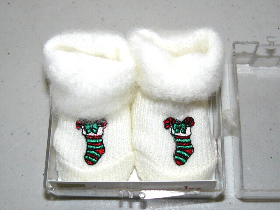 De colección 1990 Gold Bug Bootee Calcetines Botines Bebé Bebé Recién Nacido Medias de Navidad Foto 2 de 4