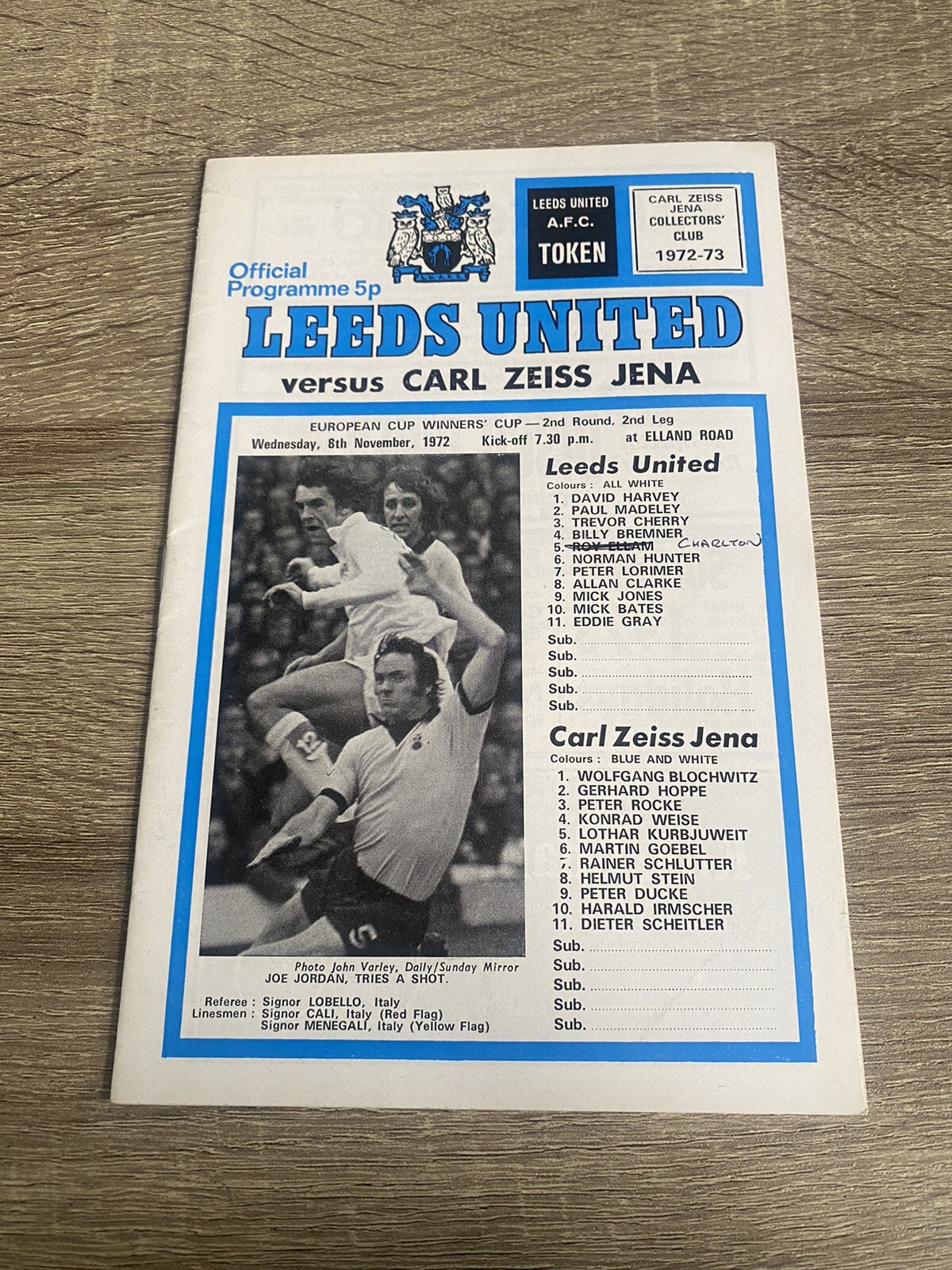 Leeds United V Carl Zeiss Jena European Cup Grelly UK