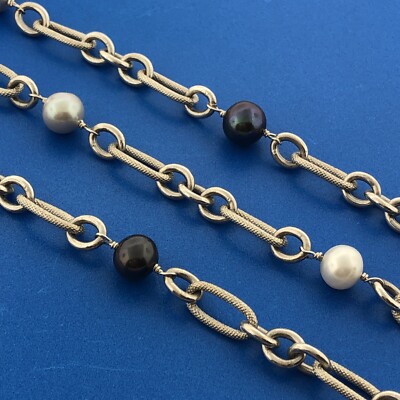 Stunning Sterling Silver 925 Pearl Versatile Oval Link 60'' Toggle Necklace