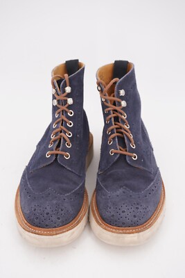 $589 | TRICKERS UK 7 US 8 D WING TIP STOW BOOT NAVY SUEDE VIBRAM
