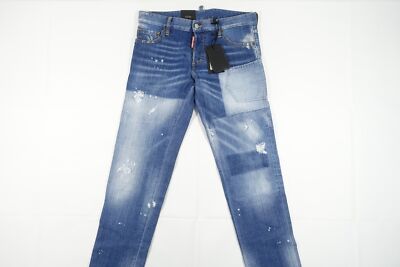 DSQUARED2 DSQ2 ITALY DISTRESSED CUT PATCH KNEE BLUE 30 SLIM JEAN JEANS MENS NEW