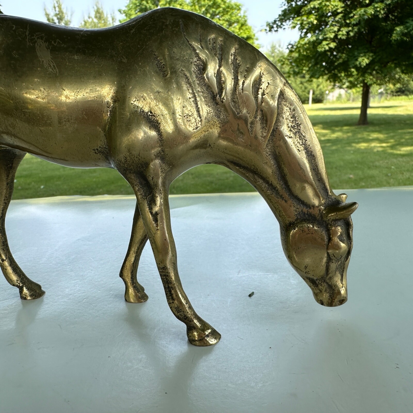 Vintage Solid Brass Enesco Grazing Feeding Horse Statue Figurine 9.5 x 5.25