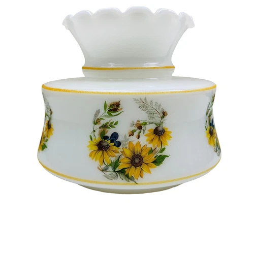 Vintage 6x7" White Milk Glass Hurricane Table Lamp Shade Sunflower Cottagecore