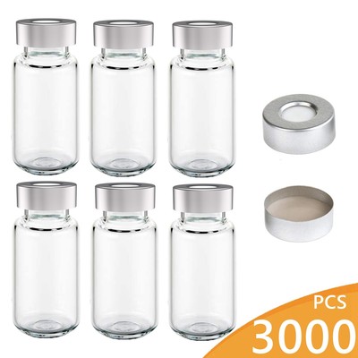 3000PCS 20mm Headspace Vials Clear GC HPLC Aluminum Crimp top PTFE Caps 10mL LAB