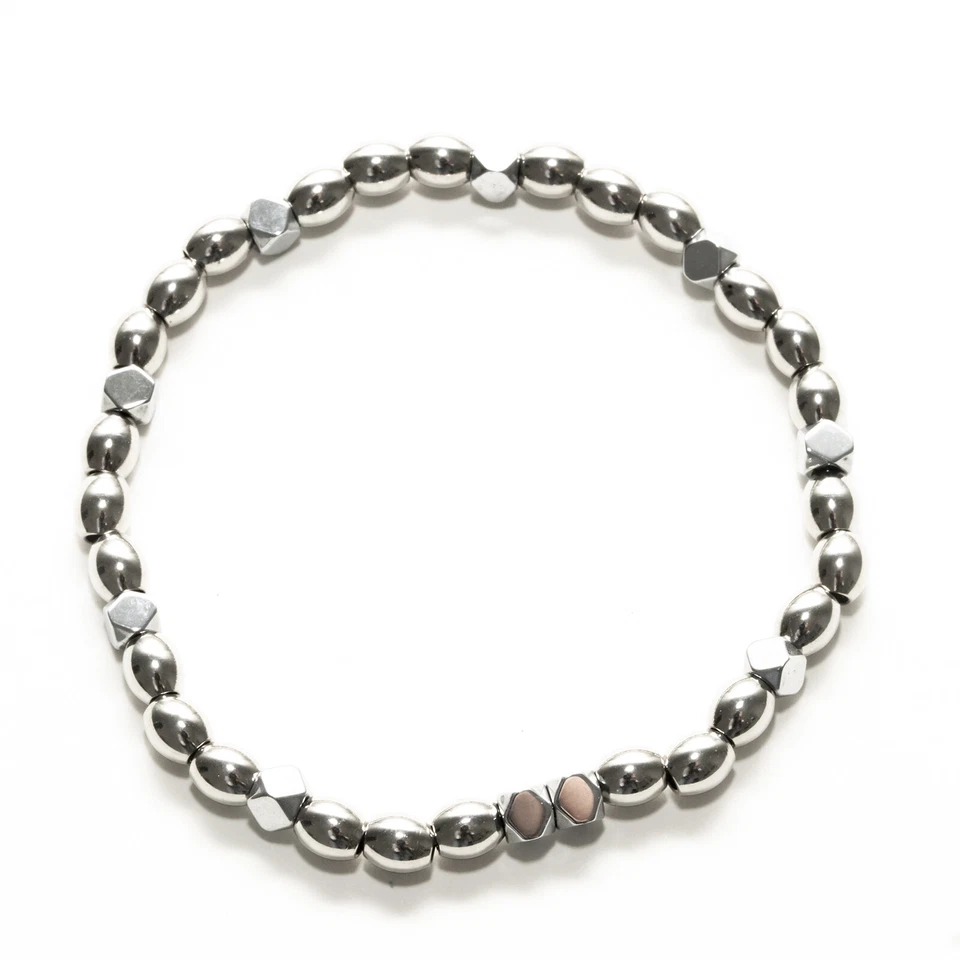 Bracciale elastico pepite acciaio braccialetto UOMO EMATITE quadrata 19cm regalo - Immagine 2 di 4