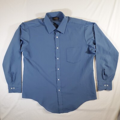 Van Heusen Blue Super Silk Polyester VTG - 17 x 34/35 Button Up Dress Shirt Top