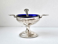 sch&ouml;ne alte Biedermeier Silber Saliere Gew&uuml;rznapf & L&ouml;ffel - blauer Glaseinsatz