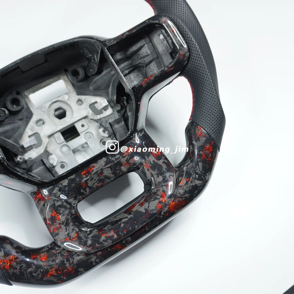 Volante de cuero de fibra de carbono forjado real para F150 F250 Raptor Gen3 Foto 3 de 4