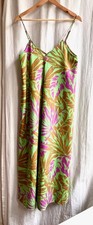 Image of Zara Printed Green Leaf Pink Linen Blend Long MIDI Dress - NEW Large L with tags