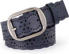 Women's Hollow Flower Genuine Leather Belt for Jeans Pants Wide Belt for Ladies