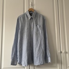 Herren Hampton Matalan blau & weiß 100% Leinen Nadelstreifen Langarm Hemd XL