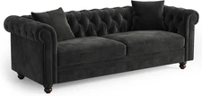 82 Inch Chesterfield Sofa, 23 Inch Deep Seat Velvet Couch for Living Room, Butto