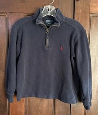 Boys Ralph Lauren Quarter Zip Sweater Navy Blue Size S 8/10 Red Pony Logo