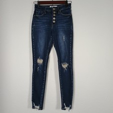 KanCan High Rise Distressed Button Fly Skinny Jeans Women's Size 1 Dark Wash