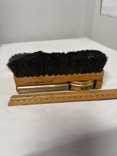Vintage Wooden Shoe Brush Kit w/ Brush, Metal Horn  Empty Polish Tin