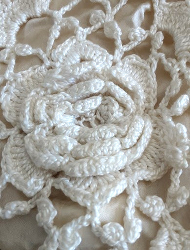 Antique Edwardian Irish Crochet Lace Reticule Purse Silk Lined Drawstring Bag 
