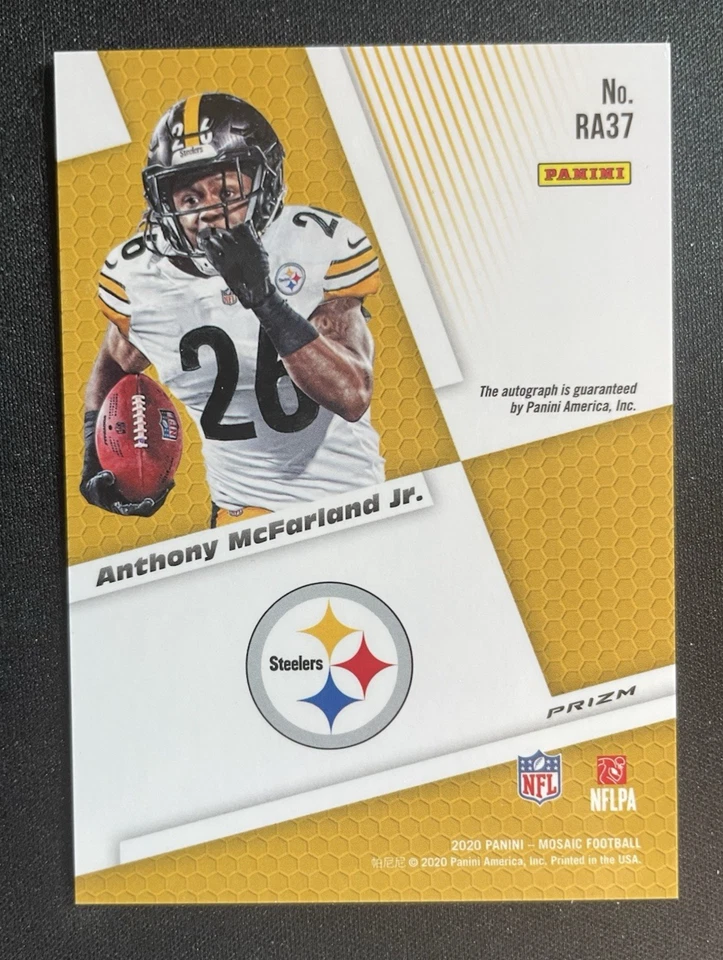 2020 Panini Mosaic Mosaic #37 Anthony McFarland Jr. RC Rookie Auto Steelers - Image 3 of 3
