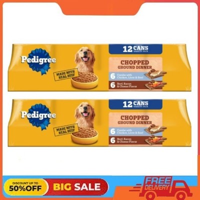 2 x Pedigree Chopped Ground Dinner Chicken & Bacon Wet Dog Food, (12) 13.2oz Can
