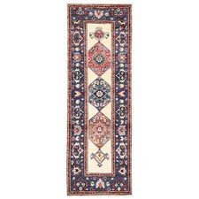 2'1"x6'5" Ivory Seeripe Heris Bookshaish Design Wool Hand Knotted Runner Rug