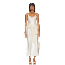 Enza Costa satin bias midi dress in off white 0/XS