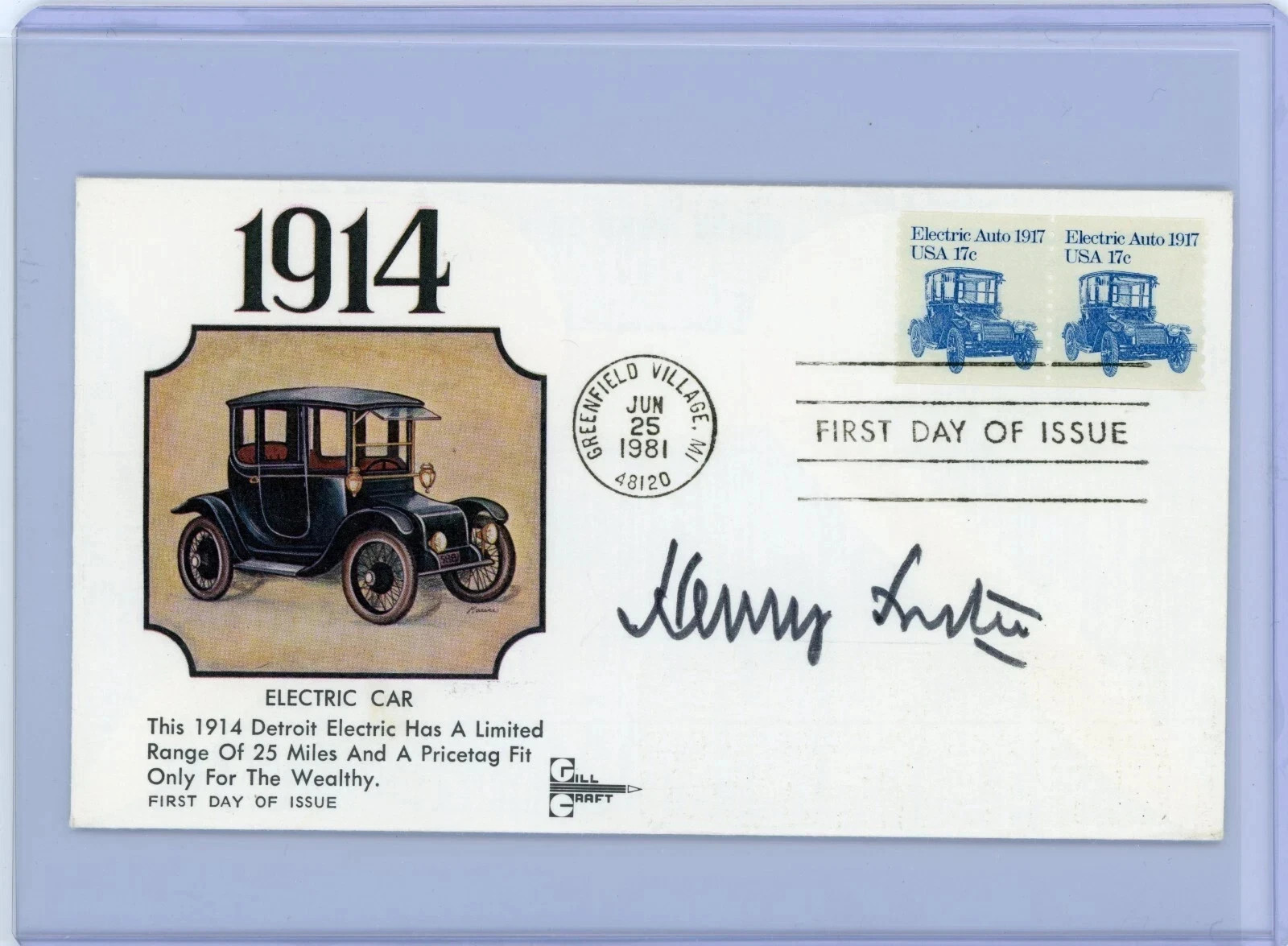1981 Henry Ford II Signed Autographed First Day Cover FDC Cachet Envelope BAS