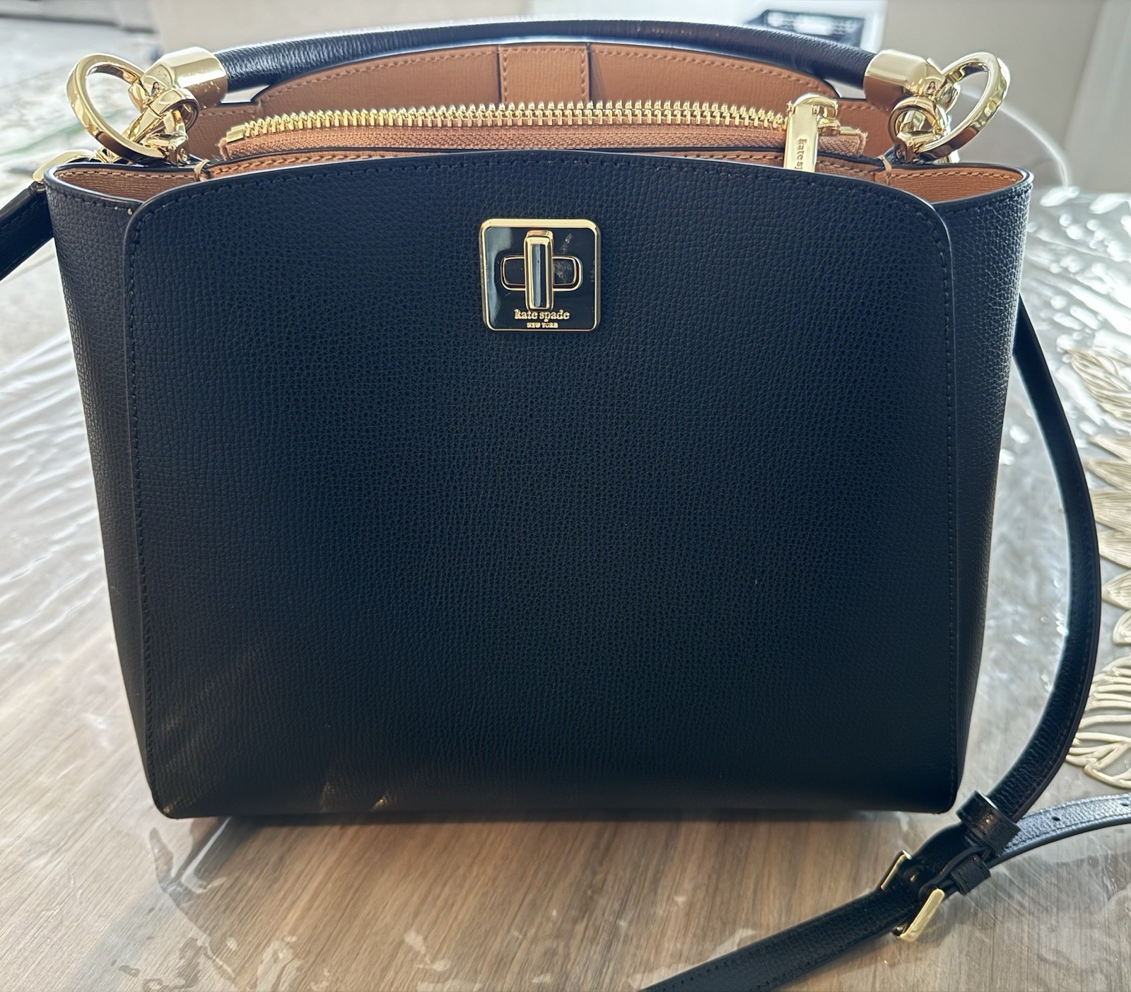 Kate Spade New York Black Satchel/Top Handle Bag - Gold Hardware, Structured