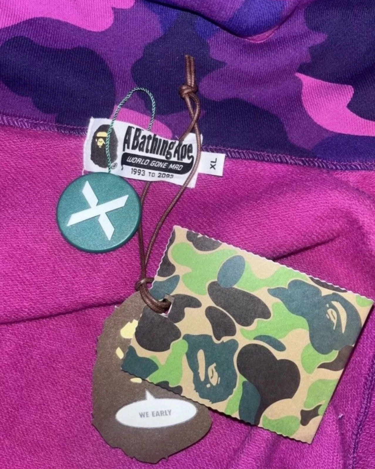 A BATHING APE (BAPE) BAPE PONR Felpa con Cappuccio Full Zip Viola Uomo XL (nuova con etichette)