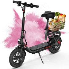 Electric Scooter for Adults w/Adjustable Seat & Basket 15MPH 20Miles Disc Brake