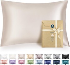 Satin Pillowcase with Zipper,Beige Standard Size Satin Pillow Case,20x26 Inches