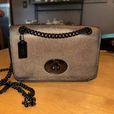Coach Gold Glitter Metallic Shoulder Bag with Turn-Lock, Charm  Hardware