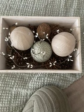 Decorative Wooden Box with Decorative Balls and Filler Included for Home Decor