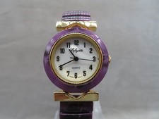 Ladies Lafayette MOP Dial Purple Black Floral Stretch Band New Battery