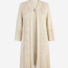 Vtg Cream Cable Knit Button Long Cardigan Sweater 10 M Fisherman Cottagecore Y2K