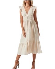ASTR the Label Montreal Ruffled Button Down Midi Dress in the color bone, S