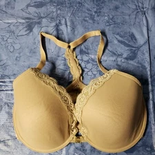Natori Womens SZ 34DD Bra Front Clasp Lace Racer Back Tan