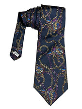 Stuart Ashley Silk Tie Chains Bit Bridle Navy Blue Mens Necktie Made in USA