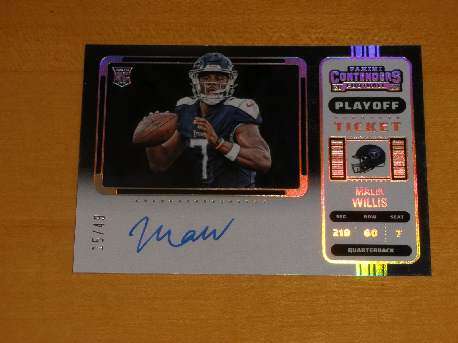 2022 Panini Contenders Playoff Ticket Variation Auto #129 Malik Willis 15/49 RC